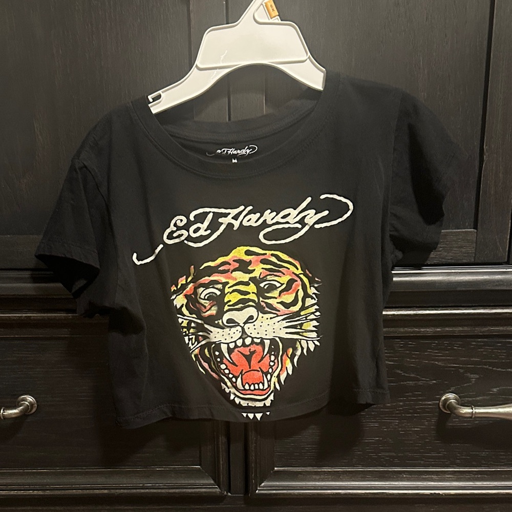 Ed Hardy Black Tee with Colorful Tiger Design